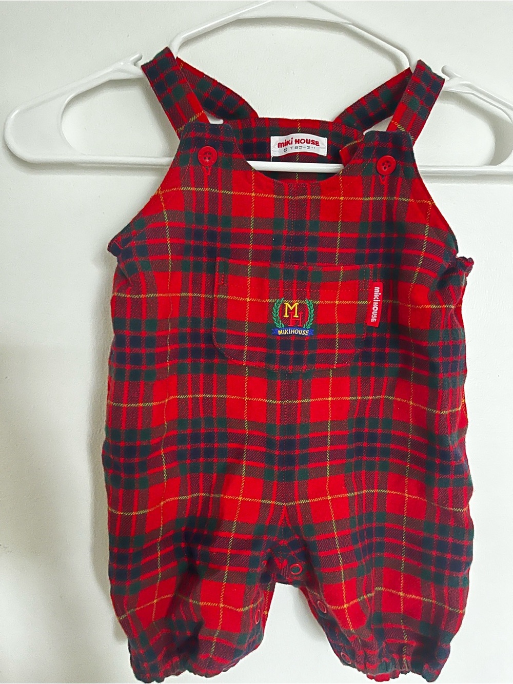 Vintage Miki House Red Plaid Baby Overalls